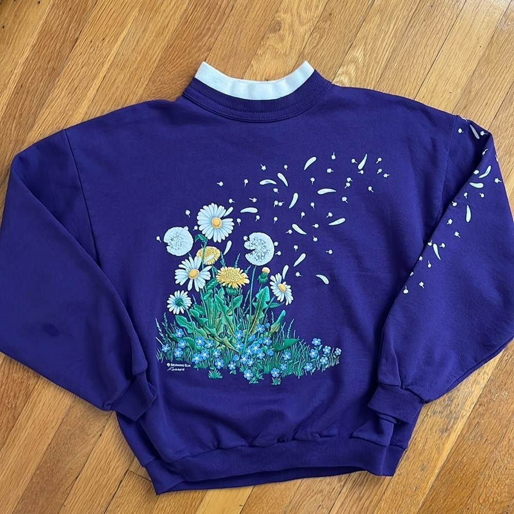 Vintage 90s Made in USA Purple Floral Print Sweatshirt Morning Sun Size Small - Picture 4 of 13
